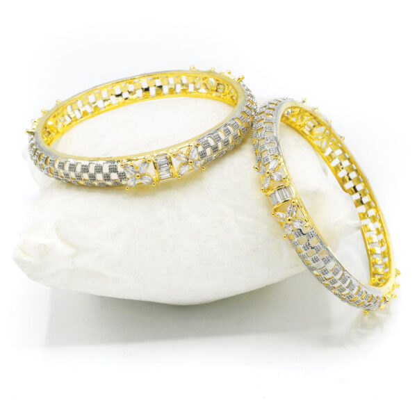 One Carat Gold Bangles Set - White Zircon
