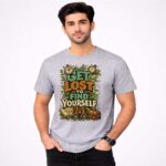 Get Lost To Find Yourself Grey T-Shirt Model