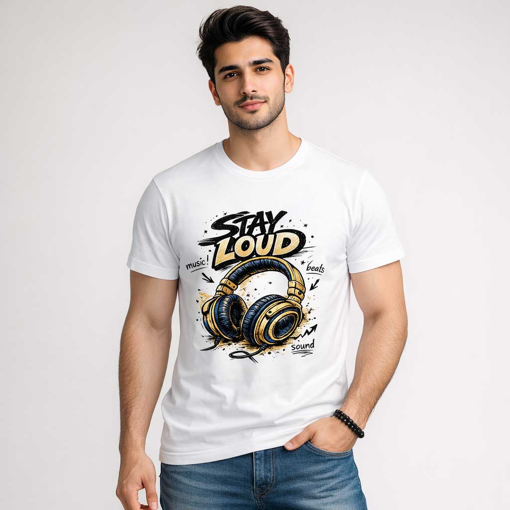 Stay Loud Headphones Graphic T-Shirt | Music Tee