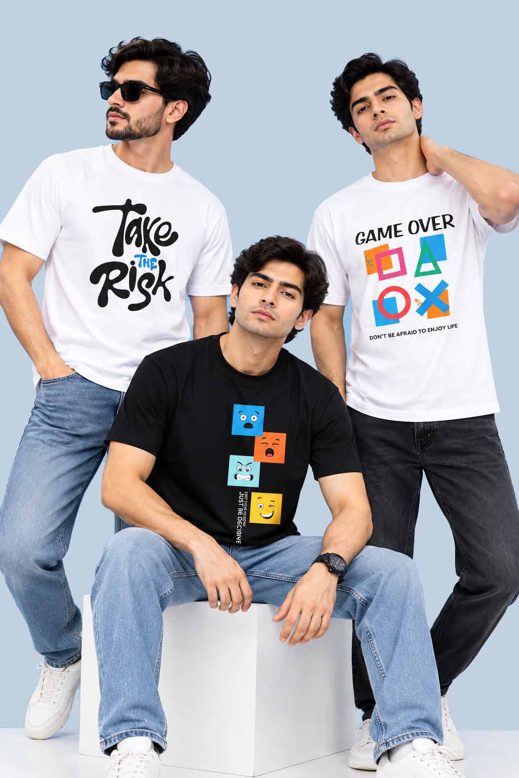 Pack of 3 Graphic T-Shirts – Street Style Cotton Combo Pack of 3 Graphic T-Shirts – Street Style Cotton Combo