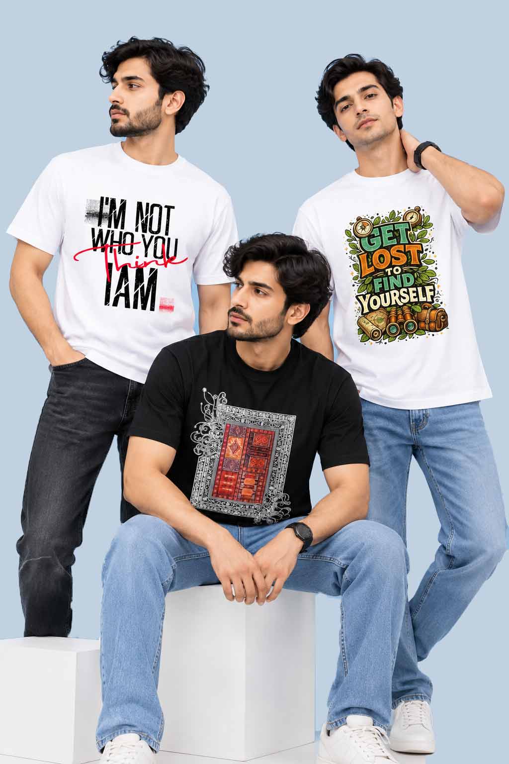 Pack of 3 Premium Graphic T-Shirts – Street Style Cotton Combo Pack of 3 Premium Graphic T-Shirts – Street Style Cotton Combo