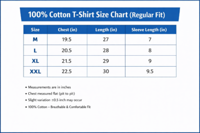 Regular Fit Size Chart
