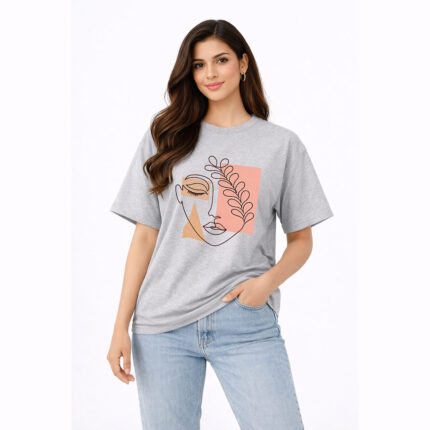 Abstract Face Line Art Floral Graphic T-Shirt for Women