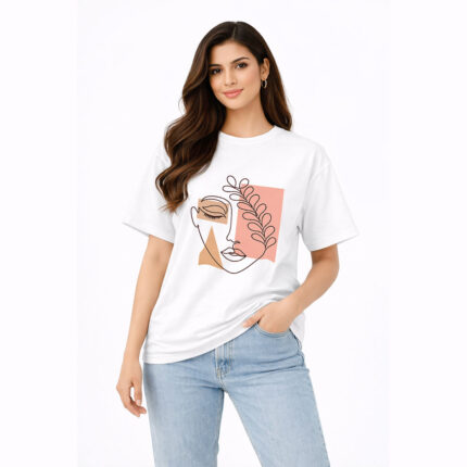 Abstract Face Line Art Floral Graphic T-Shirt for Women