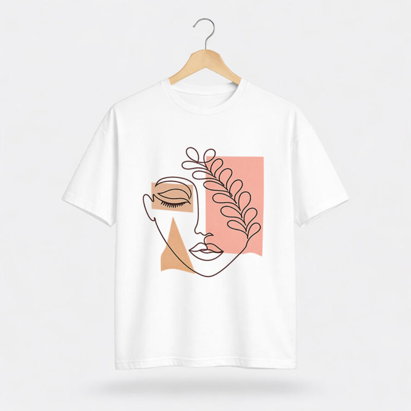 Abstract Face Line Art Floral Graphic T-Shirt for Women