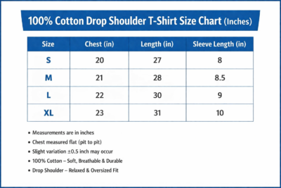 Drop Shoulder Size Chart