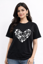 Heart Pattern Graphic T-Shirt – DTF Printed Cute Love Tee