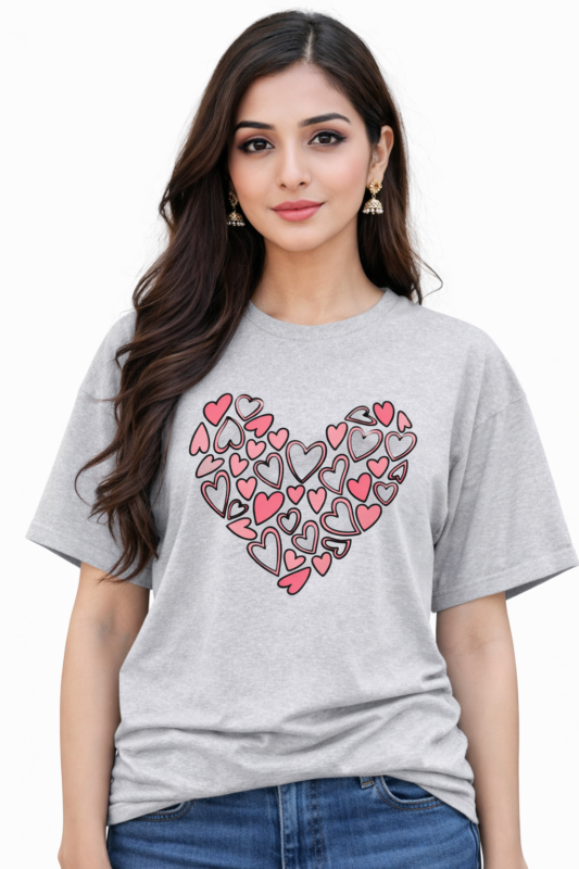 Heart Pattern Graphic T-Shirt – DTF Printed Cute Love Tee