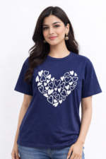 Heart Pattern Graphic T-Shirt – DTF Printed Cute Love Tee
