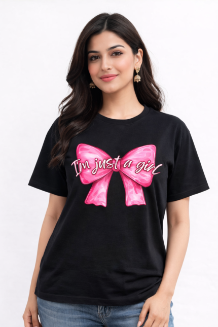 I’m Just a Girl Bow Graphic T-Shirt – DTF Printed Cute Tee