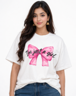I’m Just a Girl Bow Graphic T-Shirt – DTF Printed Cute Tee