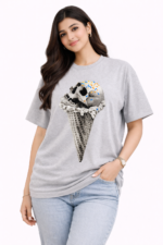 Shop the skull ice cream DTF printed T-shirt with a bold edgy design. Made from premium cotton jersey, comfortable, stylish, and perfect for everyday streetwear looks.