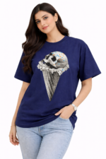Shop the skull ice cream DTF printed T-shirt with a bold edgy design. Made from premium cotton jersey, comfortable, stylish, and perfect for everyday streetwear looks.