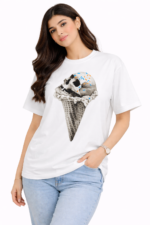 Shop the skull ice cream DTF printed T-shirt with a bold edgy design. Made from premium cotton jersey, comfortable, stylish, and perfect for everyday streetwear looks.