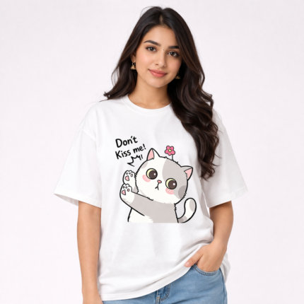 Don’t Kiss Me Cat Graphic T-Shirt – DTF Printed Cute Tee
