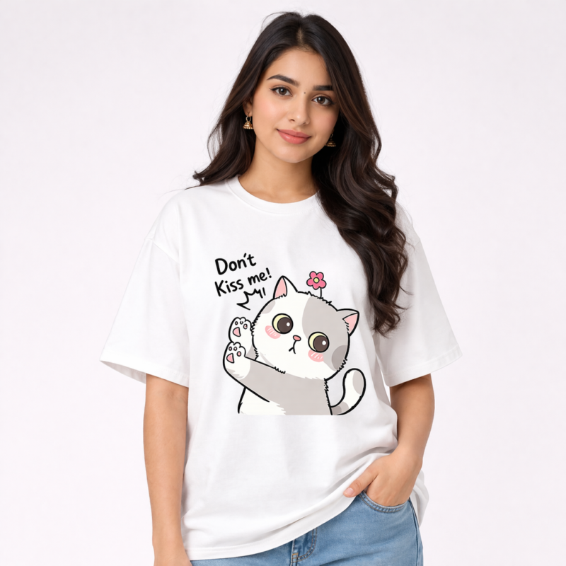 Don’t Kiss Me Cat Graphic T-Shirt – DTF Printed Cute Tee