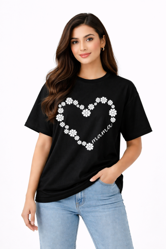 Mama Daisy Heart Graphic T-Shirt – DTF Printed Floral Tee