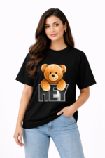 Hey Teddy Bear Graphic T-Shirt – DTF Printed Cute Tee