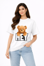 Hey Teddy Bear Graphic T-Shirt – DTF Printed Cute Tee