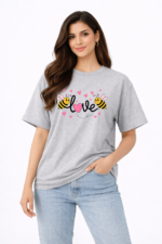 Love Bee Graphic T-Shirt – DTF Printed Cute Cartoon Tee
