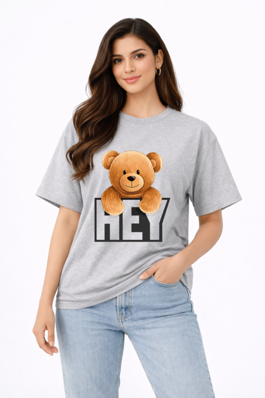 Hey Teddy Bear Graphic T-Shirt – DTF Printed Cute Tee