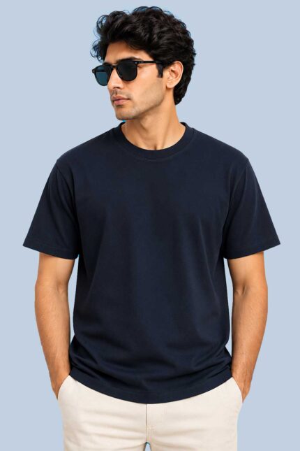 Plain Navy T-Shirt (Drop Shoulder)