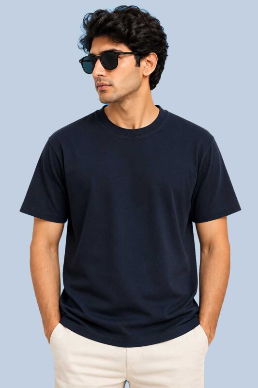 Plain Navy T-Shirt (Drop Shoulder)