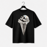 Shop the skull ice cream DTF printed T-shirt with a bold edgy design. Made from premium cotton jersey, comfortable, stylish, and perfect for everyday streetwear looks.