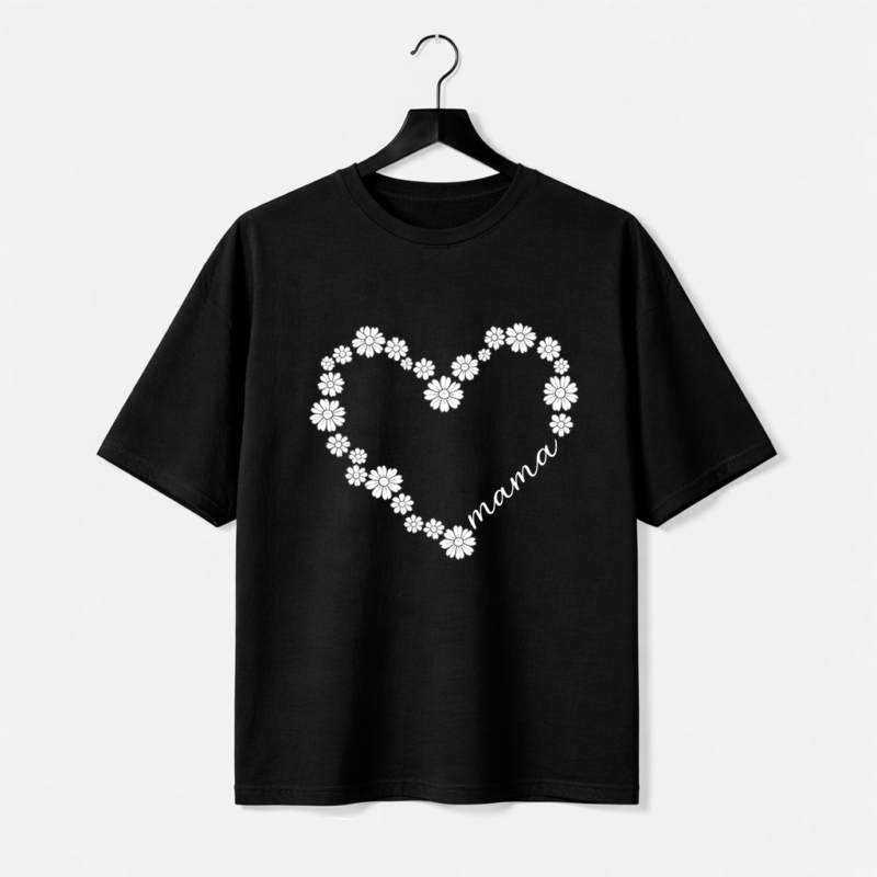 Mama Daisy Heart Graphic T-Shirt – DTF Printed Floral Tee