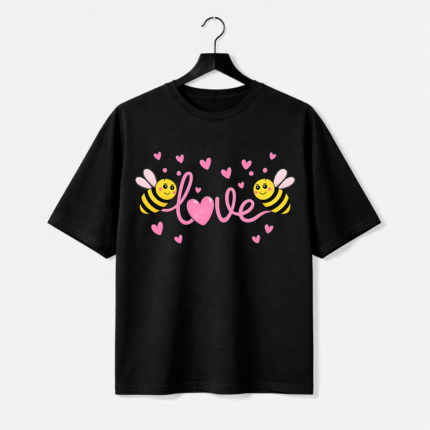 Love Bee Graphic T-Shirt – DTF Printed Cute Cartoon Tee