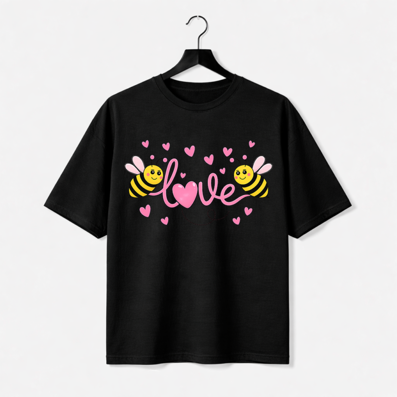 Love Bee Graphic T-Shirt – DTF Printed Cute Cartoon Tee