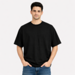 Black Plain Drop Shoulder T Shirt Front