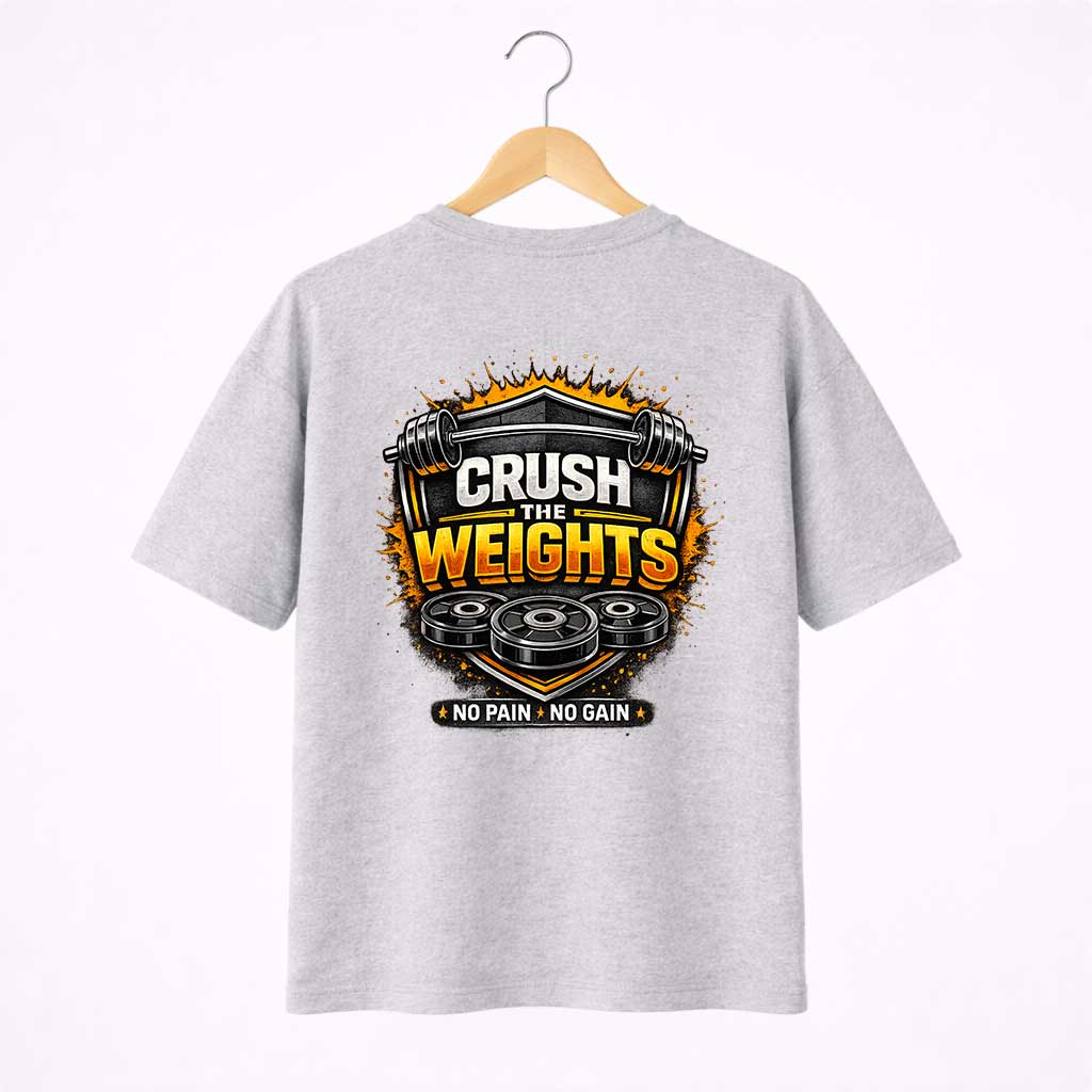 D-Grey-Back Crush The Weights Graphic T-Shirt