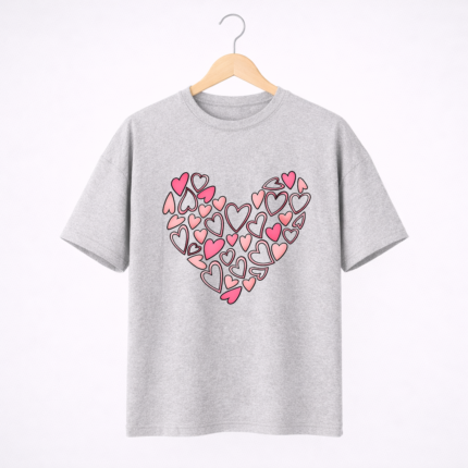 Heart Pattern Graphic T-Shirt – DTF Printed Cute Love Tee