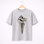 Shop the skull ice cream DTF printed T-shirt with a bold edgy design. Made from premium cotton jersey, comfortable, stylish, and perfect for everyday streetwear looks.
