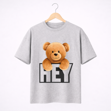 Hey Teddy Bear Graphic T-Shirt – DTF Printed Cute Tee