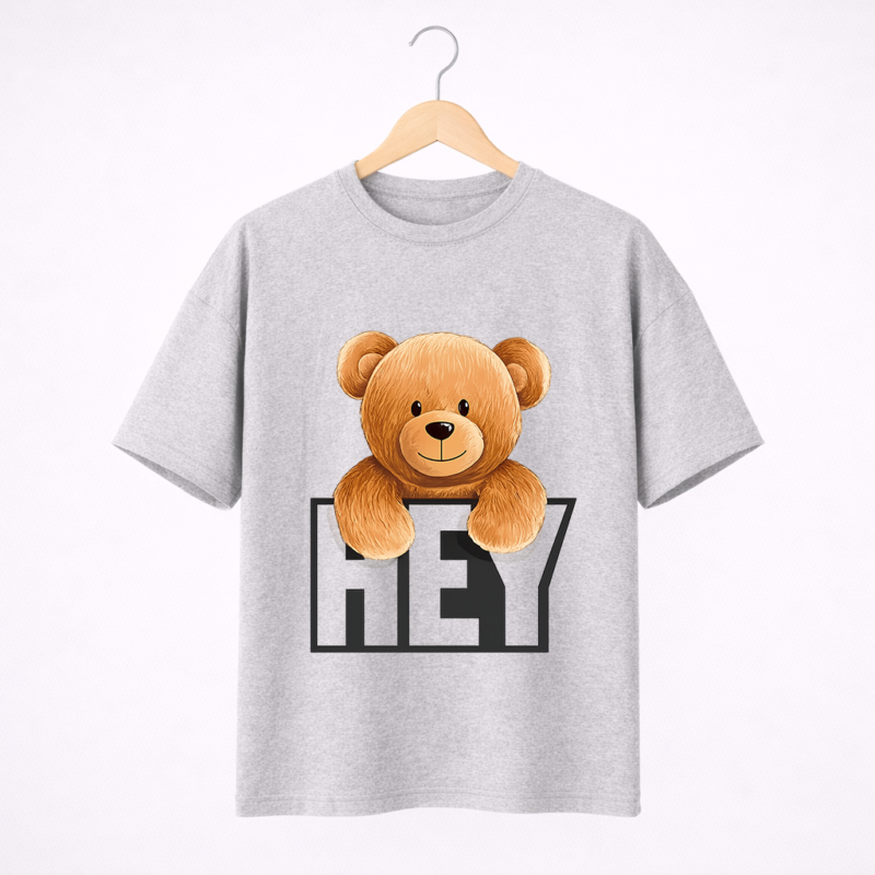 Hey Teddy Bear Graphic T-Shirt – DTF Printed Cute Tee
