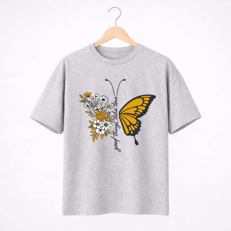 Butterfly Floral Graphic T-Shirt – DTF Printed Aesthetic Tee