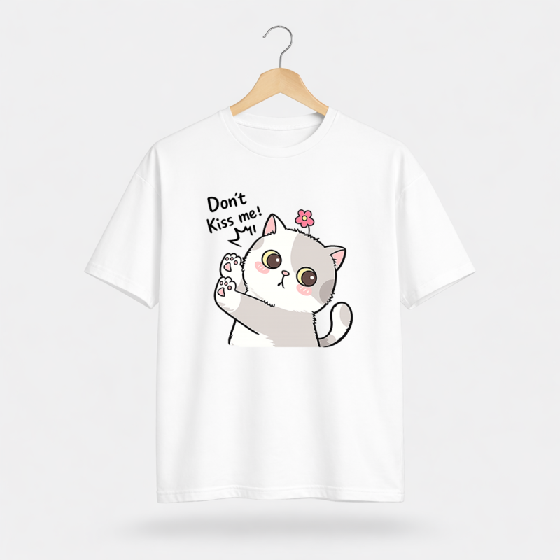 Don’t Kiss Me Cat Graphic T-Shirt – DTF Printed Cute Tee