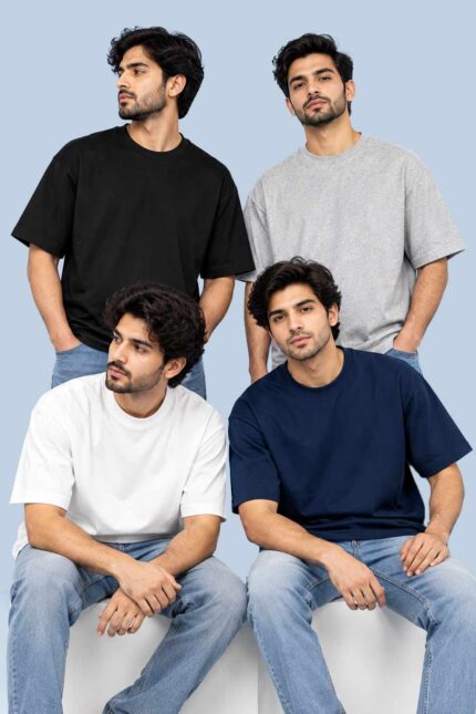 Premium Color T-Shirt Pack – 4 Cotton Tees (Drop Shoulder) Unisex