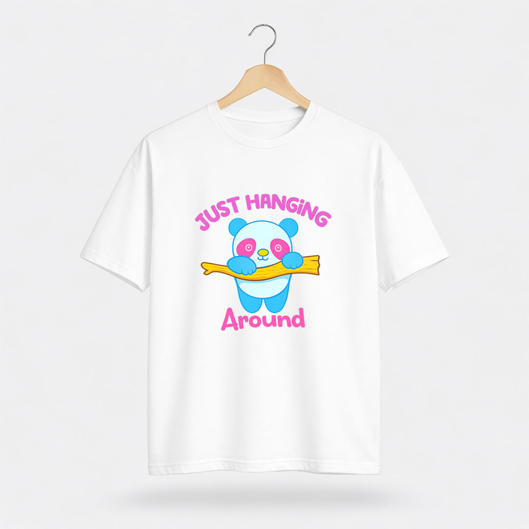 Hanging-Around-T-Shirt-White Just Hanging Around Cute Panda Graphic T-Shirt for Women