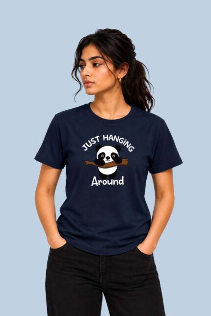 Just Hanging Around Cute Panda Graphic T-Shirt for Women