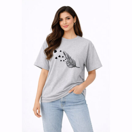 Feather Heart Minimal Graphic T-Shirt for Women