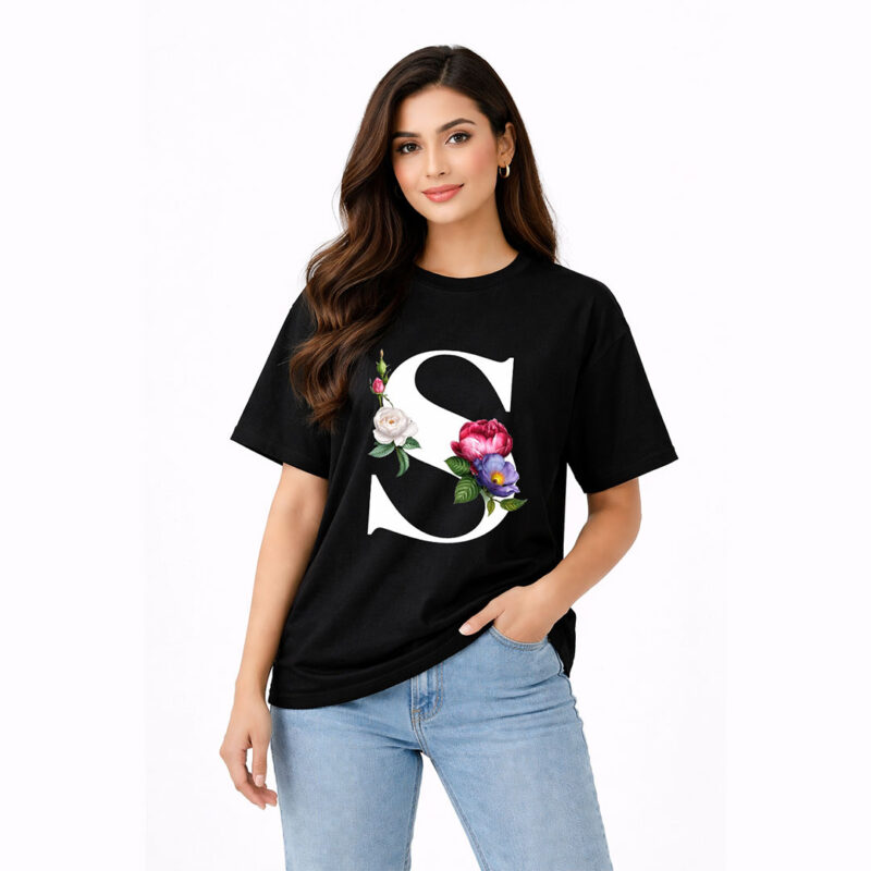 Floral Letter S Graphic T-Shirt for Women
