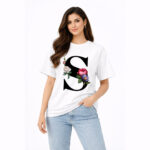 Floral Letter S Graphic T-Shirt for Women