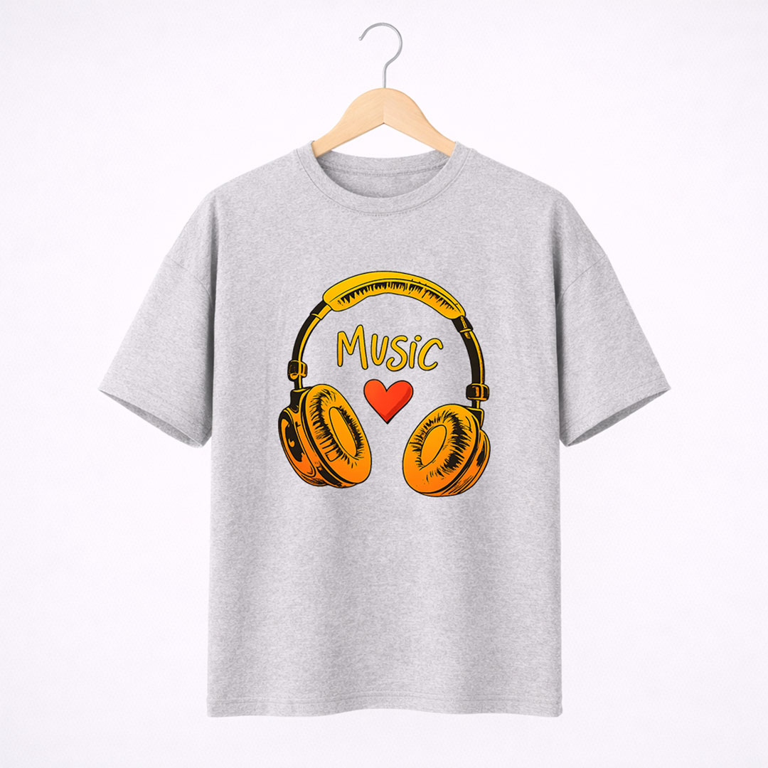 Love-Music-T-Shirt-Grey Love Music Headphones Graphic T-Shirt for Women