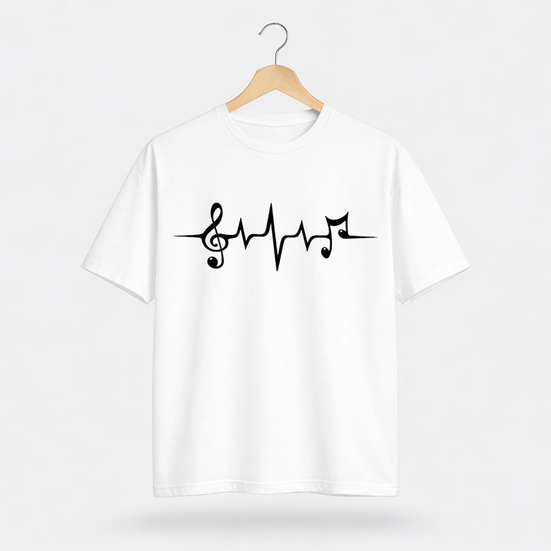 Music-Frequency-T-Shirt-White Music Frequency Graphic T-Shirt for Women