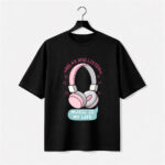 Cute Music Headphones Heart Graphic T-Shirt for Women