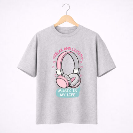 Cute Music Headphones Heart Graphic T-Shirt for Women