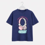 Cute Music Headphones Heart Graphic T-Shirt for Women